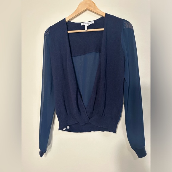 BCBMAXAZRIA Blue Chiffon Cardigan top - Picture 5 of 7